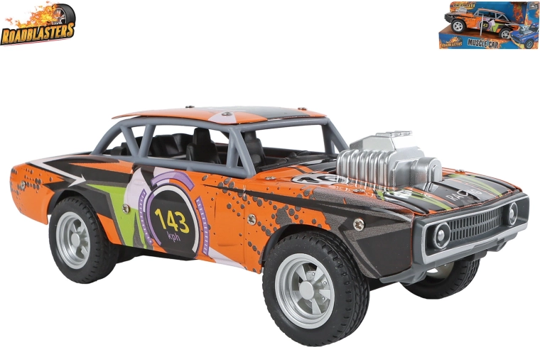Roadblasters petite voiture en métal orange type muscle car avec moteur à friction (pull-back) - 1 pièce