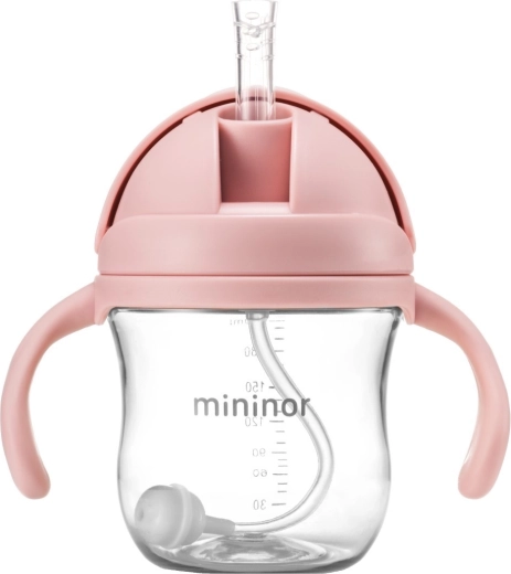 Mininor biberon avec paille tritan rose 330 ml