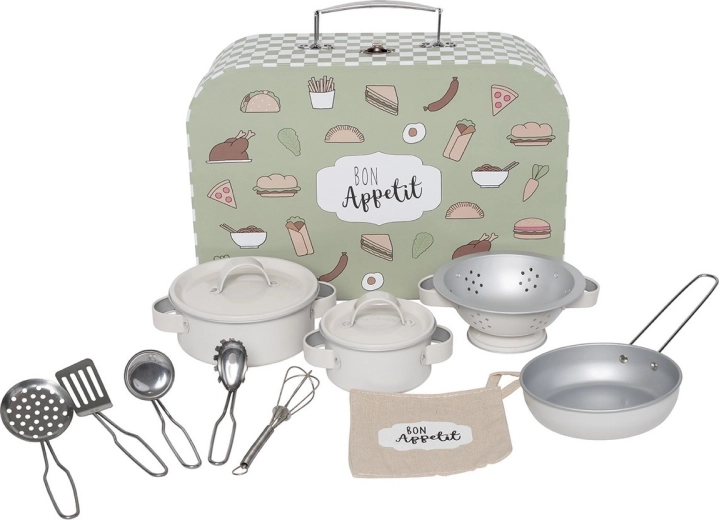 Jabadabado set de vaisselle pour enfant dans une valise verte
