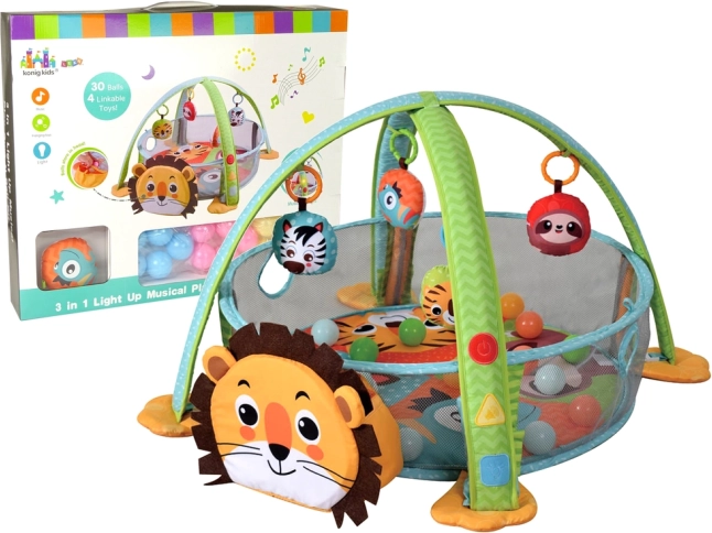 Tapis d’éveil éducatif lion 3-en-1 avec parc et balles, mélodies
