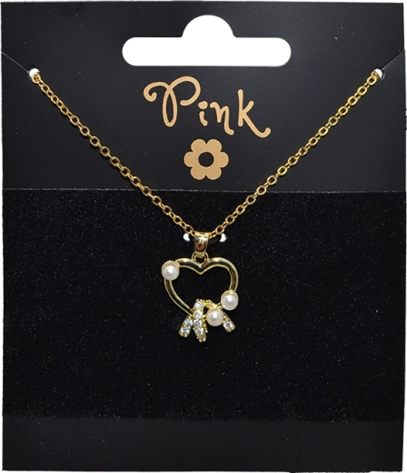 Chaîne dorée avec pendentif cœur et perles