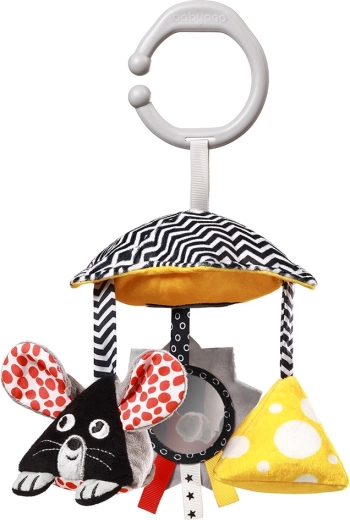 BabyOno jouet contrasté suspendu Mouse pour poussette et lit, 0 m+
