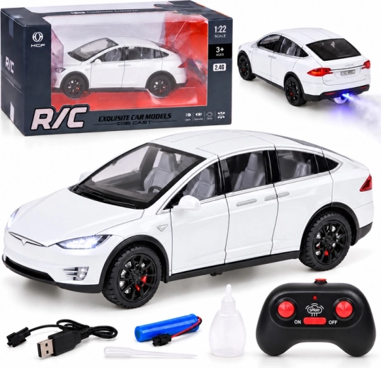 Voiture RC Tesla Model X radiocommandée 1:22 avec éclairage LED et effet de fumée