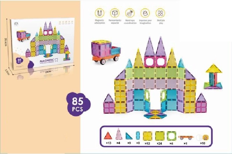 Jeu de construction magnétique 3D – set de 85 pièces