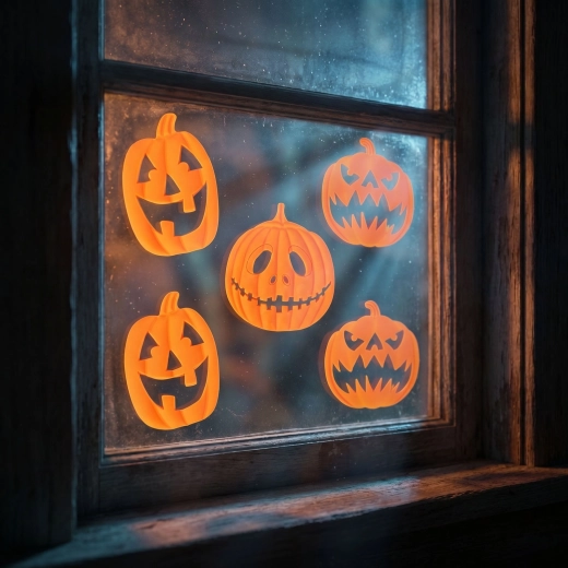 Décoration de fenêtre 3D en gel pour Halloween, citrouilles, 9 pièces