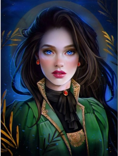 Broderie diamant (diamond painting) fille aux yeux bleus 30 × 40 cm - 1 pièce