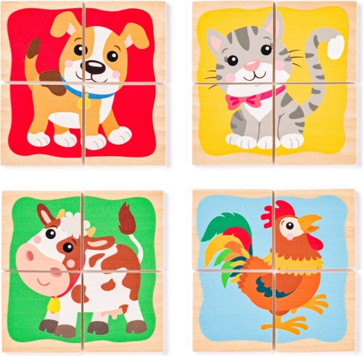 Puzzle en bois animaux – cubes 4 pièces dans un cadre