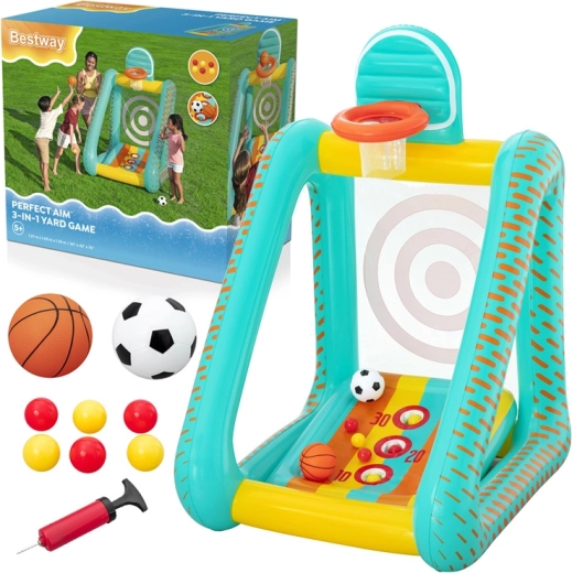 Bestway centre de jeu gonflable 3‑en‑1 pour enfants – basket‑ball, football et cible 127 × 109 × 178 cm