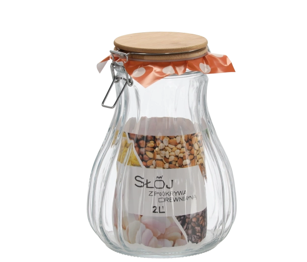 Bocal en verre 2 l avec couvercle en bois