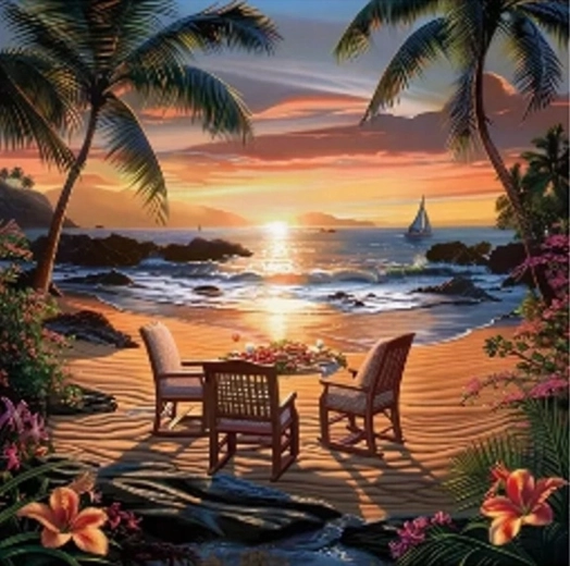 Norimpex peinture par numéros Feu sur une plage tropicale 40 × 50 cm