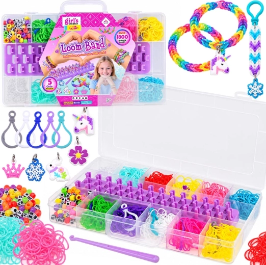 Kit de fabrication de bracelets en élastiques (1800+ pièces) avec métier à tisser, perles et lettres