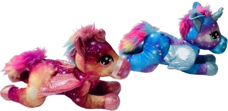Grand licorne ailée en peluche allongée