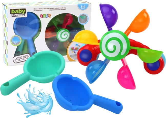 Jouet de bain rotatif avec bols colorés et deux cuillères