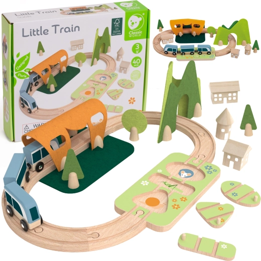 Circuit de train en bois avec trieur de formes 40 pièces classic world