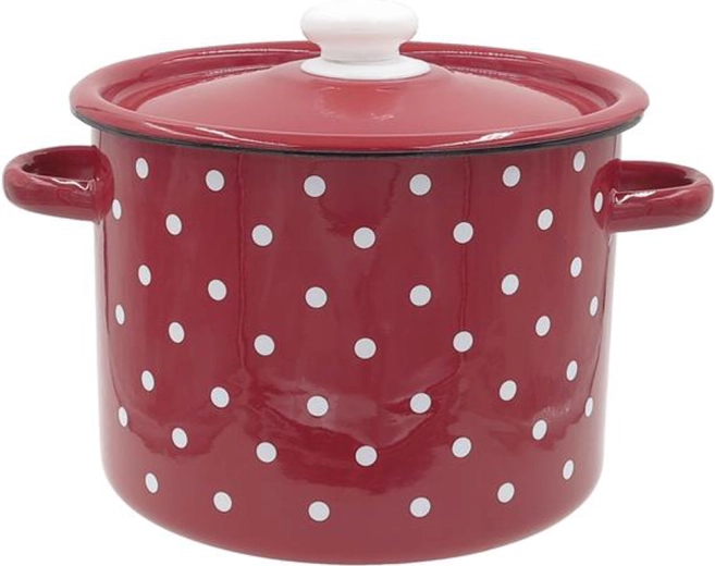 Casserole émaillée avec couvercle 5,5 l à pois rouge