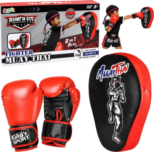 Set de boxe enfant 2-en-1 – gants et patte d’entraînement Muay Thai