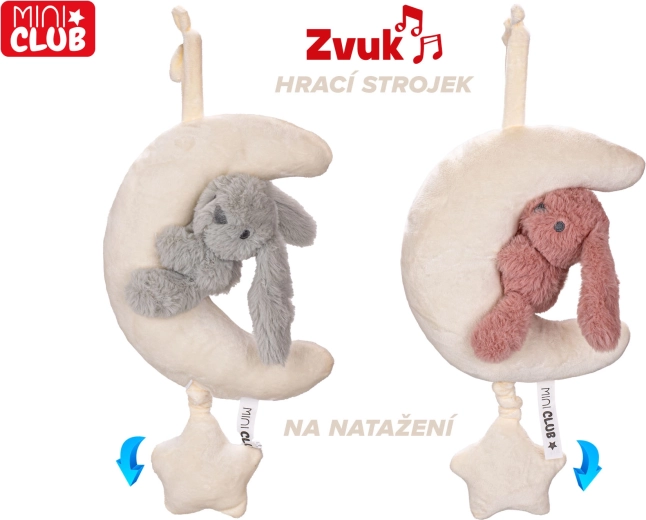 Petit croissant de lune en peluche avec lapin et boîte à musique à remontoir 35 cm