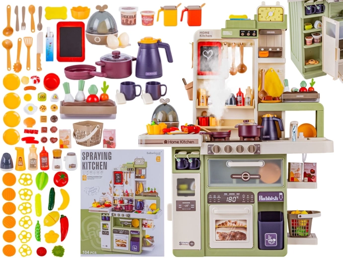 Cuisine multifonctionnelle pour enfants avec effet vapeur et sons, avec four, évier et 104 accessoires