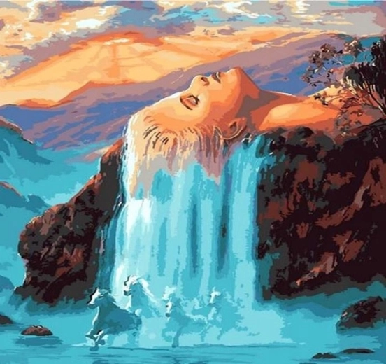Norimpex Peinture par numéros femme près d’une cascade 40 × 50 cm