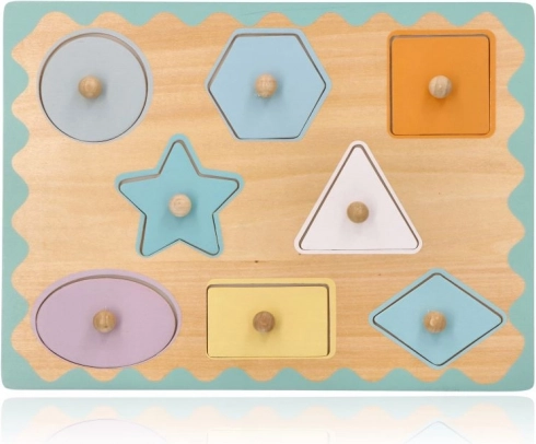 Puzzle à encastrer en bois avec poignées – formes