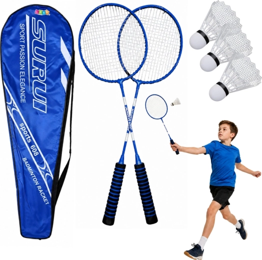Set de badminton avec 2 raquettes, 3 volants et housse – bleu