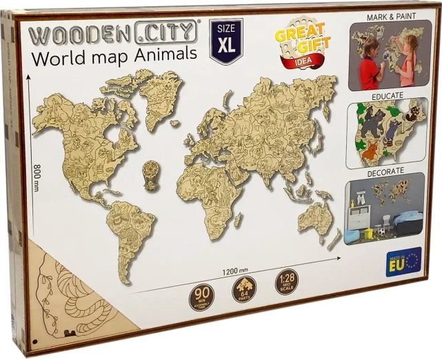 Wooden.City carte du monde en bois avec des animaux XL