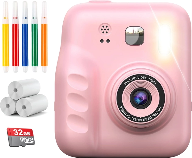 Appareil photo instantané numérique pour enfants Renew Force avec imprimante (12 Mpx, SD 32 Go) – rose