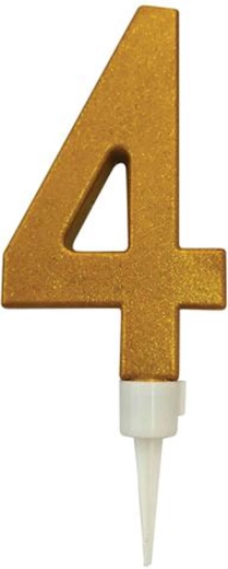 Bougie de gâteau chiffre 4 dorée 16 cm