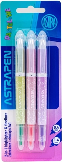 Astra surligneurs 2-en-1 pastel, set de 3 pcs