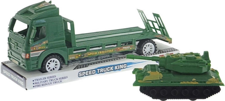 Transporteur militaire avec char à rétrofriction