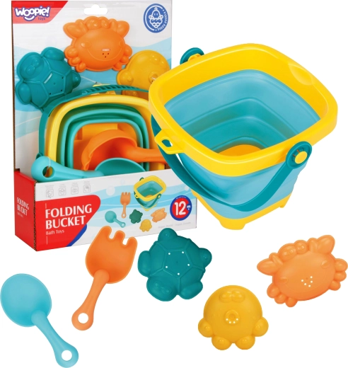 Seau en silicone pliable avec pelle, râteau et moules WOOPIE