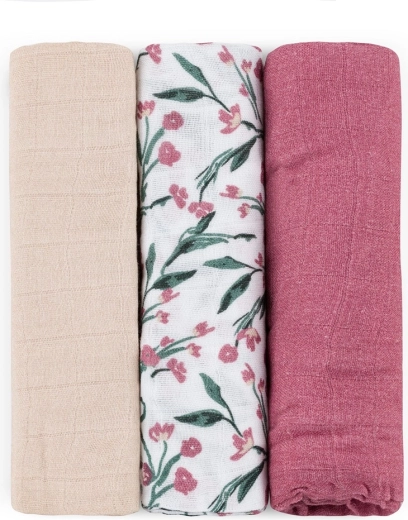 Langes en mousseline de bambou Petite&Mars Moussy pink meadow 68 × 68 cm (3 pcs)