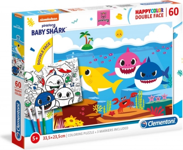 Puzzle recto-verso et coloriage BABY SHARK 60 pièces