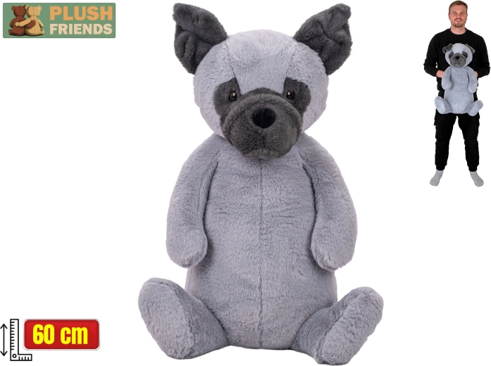 Plush Friends chien en peluche assis 60 cm gris