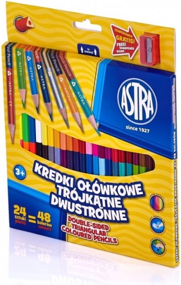Crayons de couleur ASTRA triangulaires et double pointe, 48 couleurs