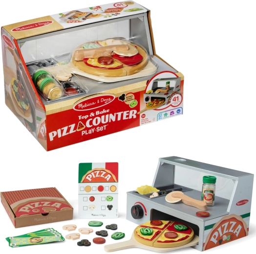 Melissa & Doug pizzeria en bois – comptoir à pizza avec four et accessoires (41 pièces)
