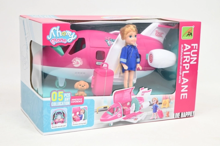 Poupée avec avion et accessoires