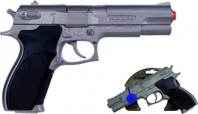 Pistolet de police argenté mat en métal 8 coups