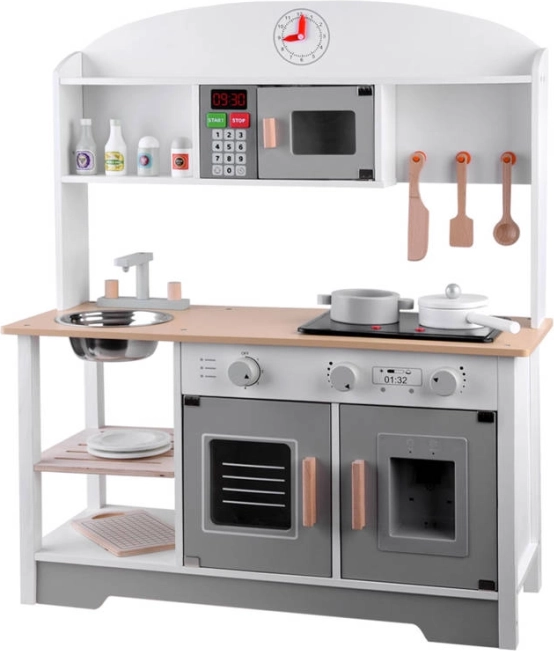 Cuisine interactive en bois pour enfants blanc-gris avec accessoires