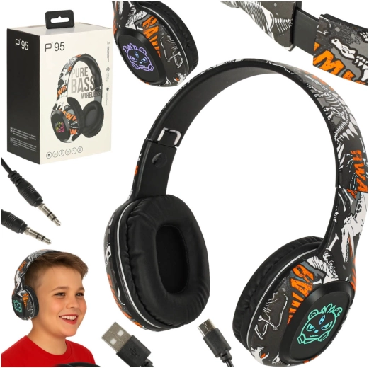 Casque audio Bluetooth sans fil circum-auriculaire avec rétroéclairage RGB noir