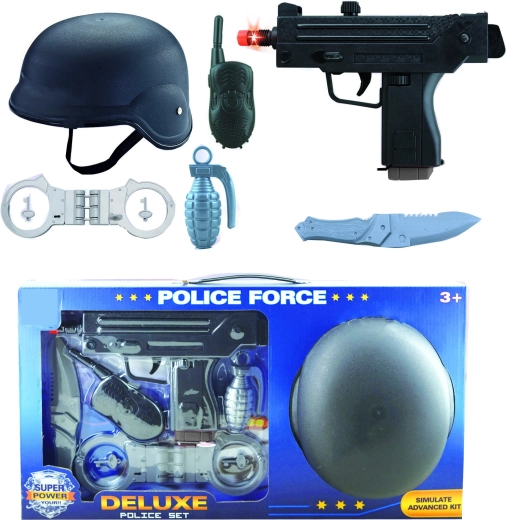 Pistolet-mitrailleur de police avec accessoires – lot de 6 pièces