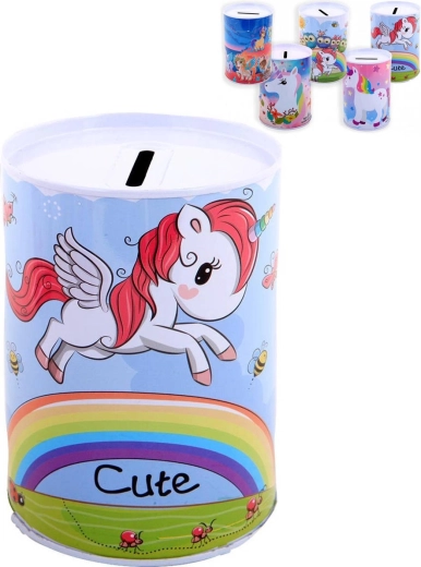 Tirelire enfant en métal avec licorne 12 cm - 1 pièce