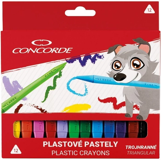 Pastels triangulaires en plastique CONCORDE, 12 couleurs