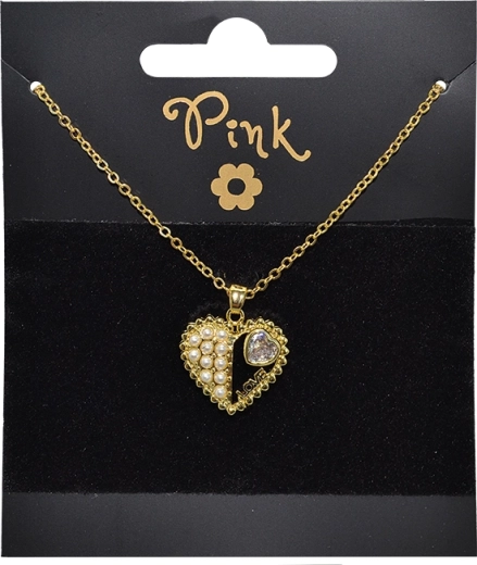 Collier plaqué or avec pendentif cœur et perles LOVE