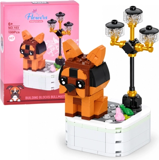 Set de construction d’un bullmastiff sur socle, 199 pièces