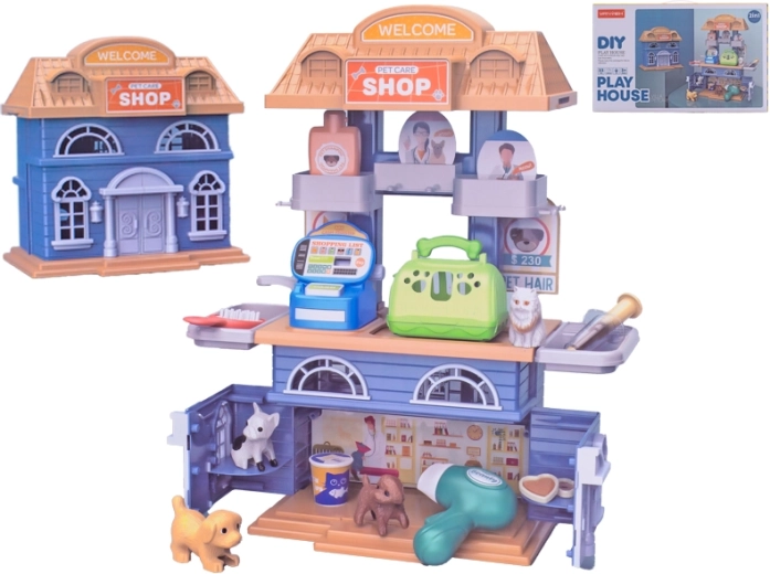 Maison et boutique pour animaux 2-en-1 avec accessoires, 33 pcs