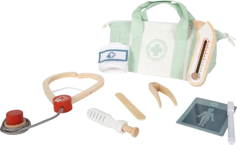 set de docteur small foot avec sac menthe et instruments en bois