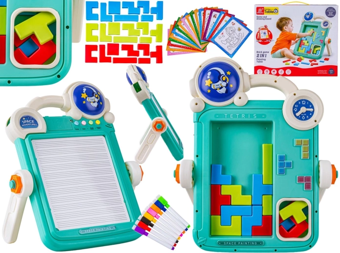 Tableau multifonction recto-verso 2-en-1 pour dessiner et puzzle Tetris bleu - 1 pièce