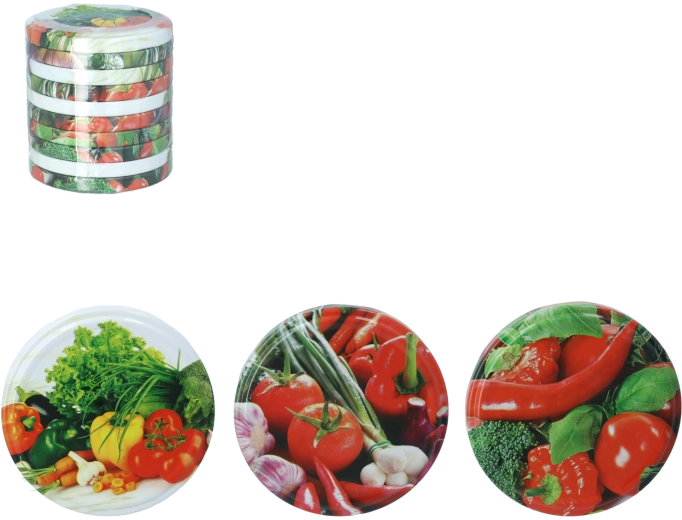 Set de couvercles pour bocaux 82 mm avec motif légumes, 10 pcs