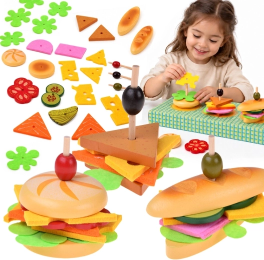 Ensemble en bois et en feutrine pour préparer des sandwichs en 3D, 27 pièces